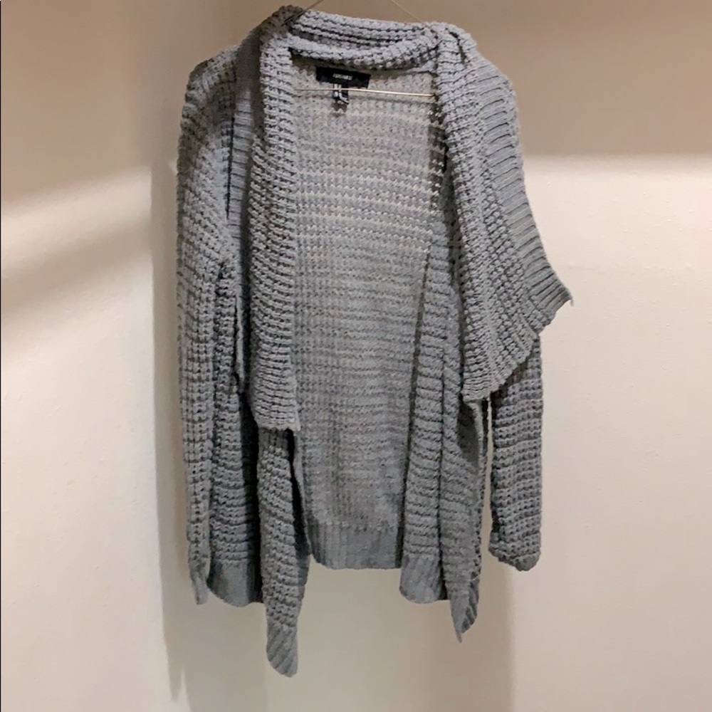 Gray duster sweater.